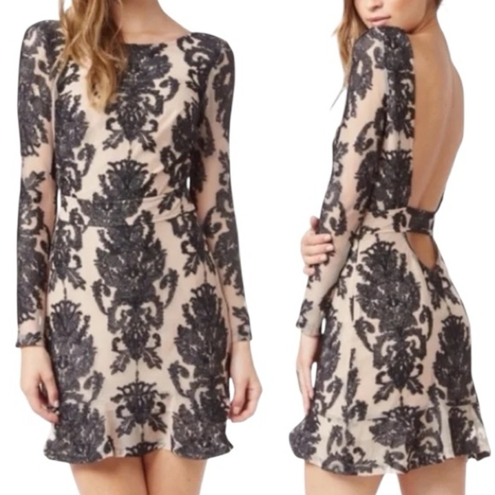 FOR LOVE & LEMONS A Night to Remember Mini Dress Long Sleeve Purple Embroidery S - Picture 6 of 6